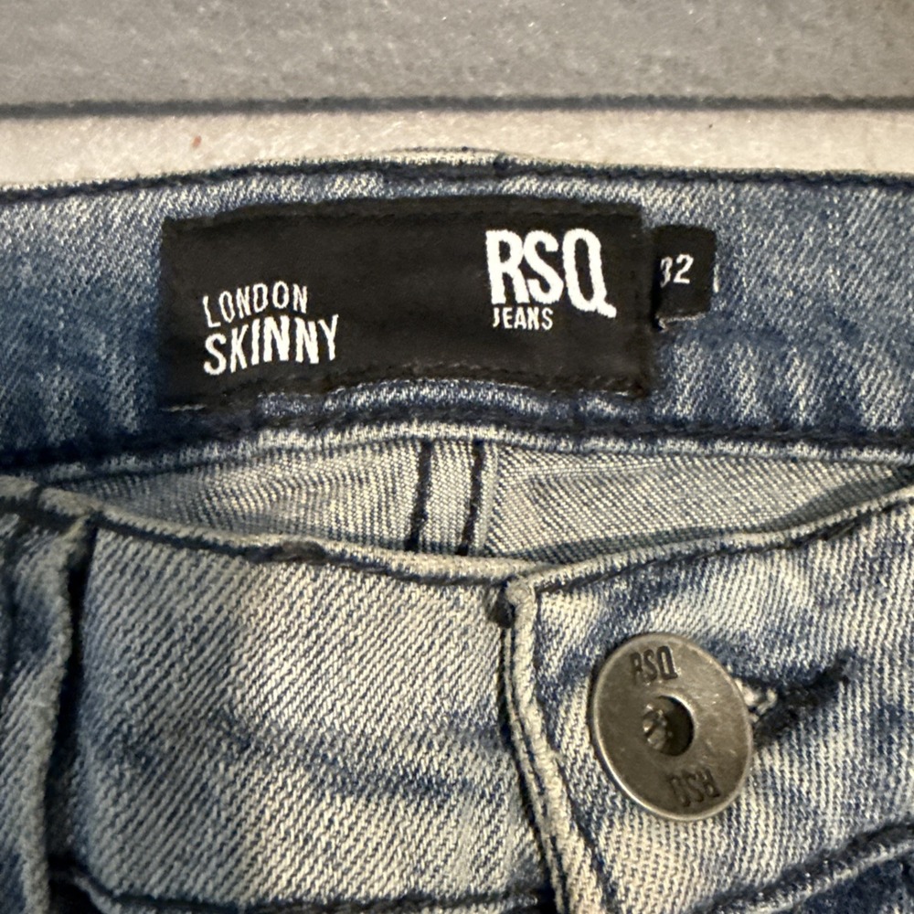 RSQ Jeans Men 32x28London Skinny Blue Zip Fly Mid Rise Straight Modern Casual‎ - Picture 5 of 6